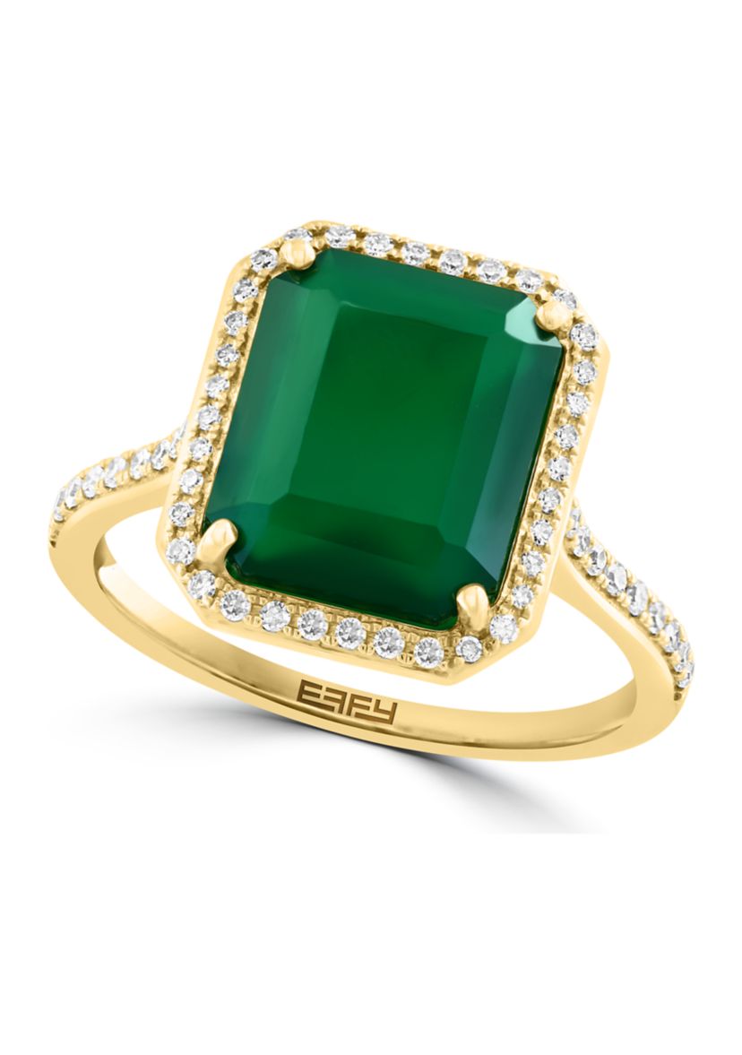   Diamond and Green Onyx Ring in 14K Yellow Gold 