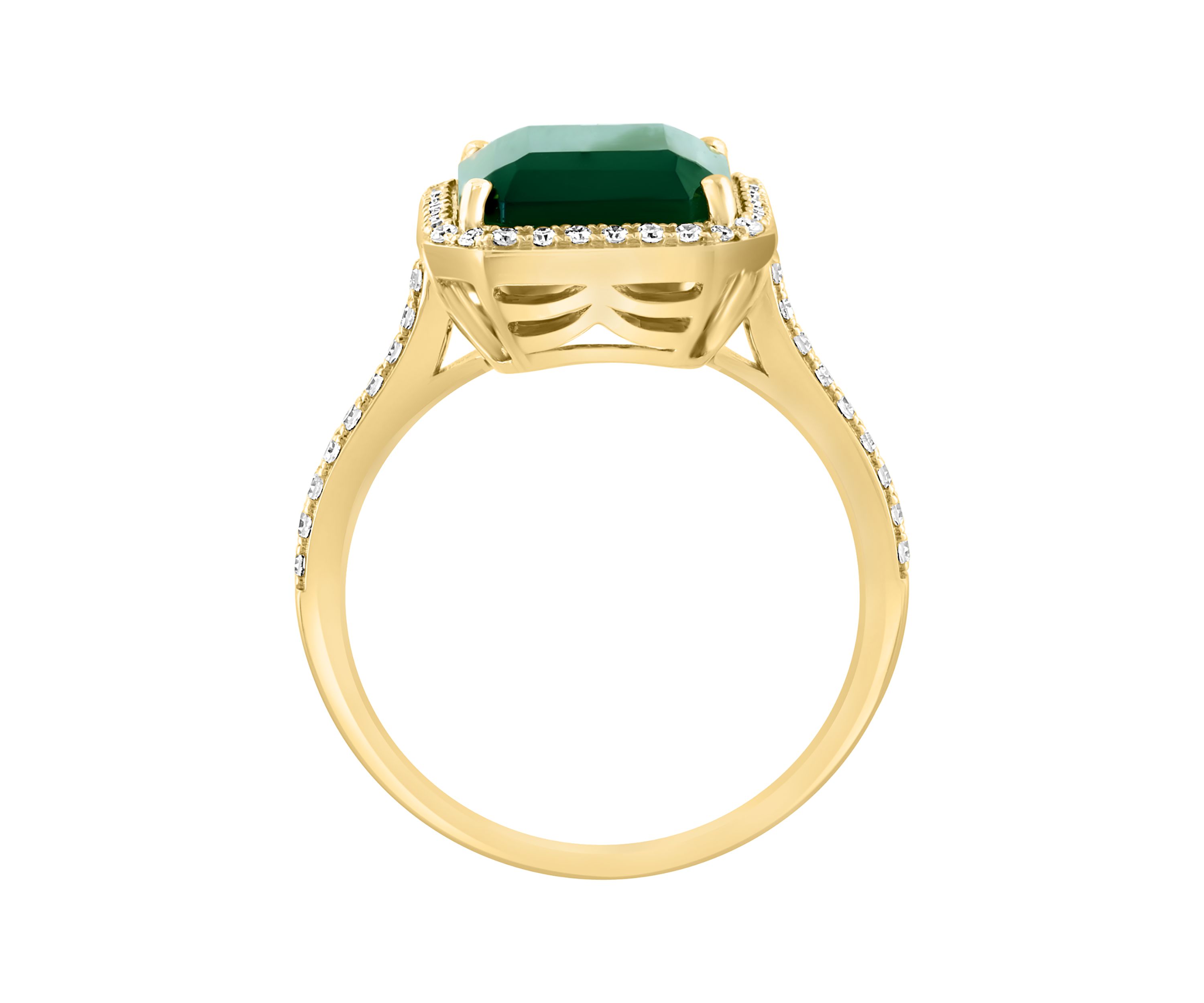   Diamond and Green Onyx Ring in 14K Yellow Gold 