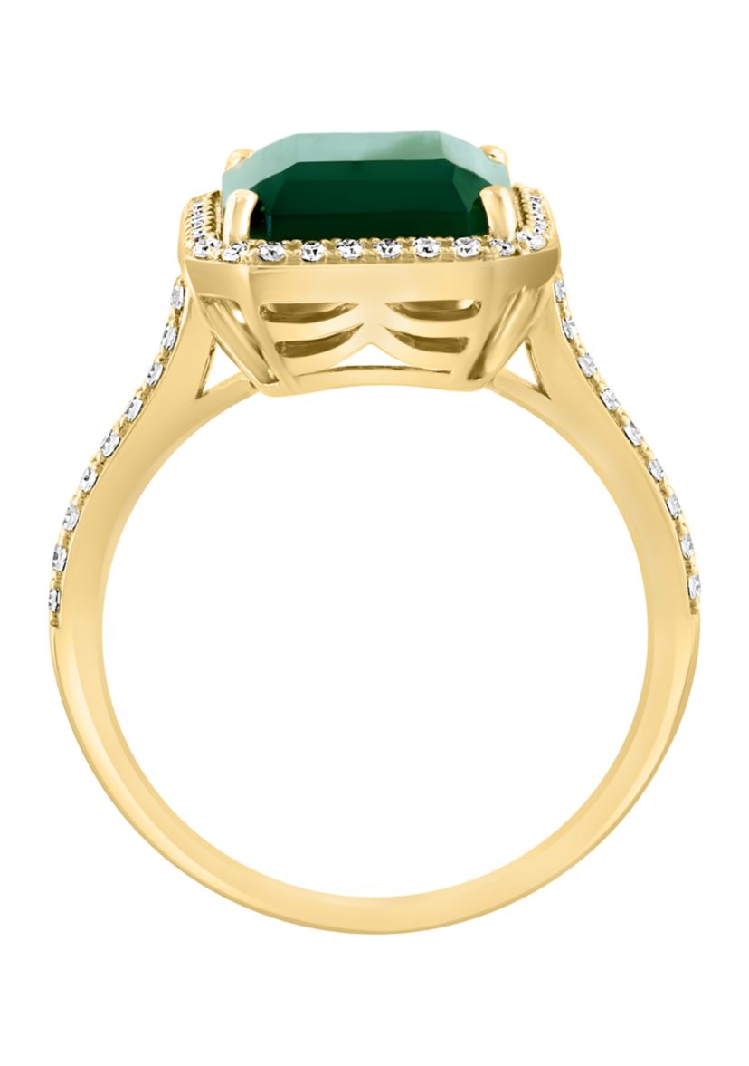   Diamond and Green Onyx Ring in 14K Yellow Gold 