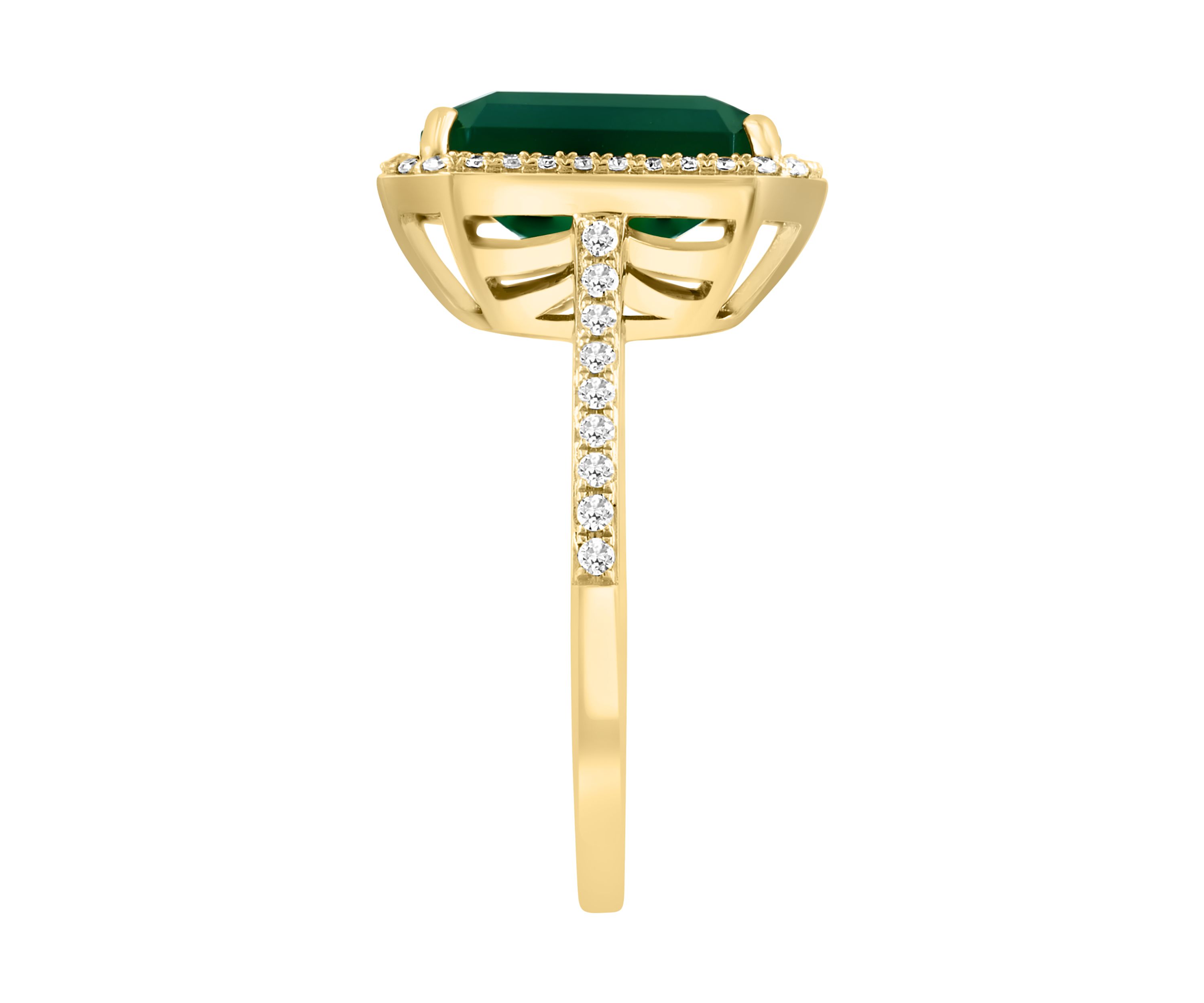   Diamond and Green Onyx Ring in 14K Yellow Gold 