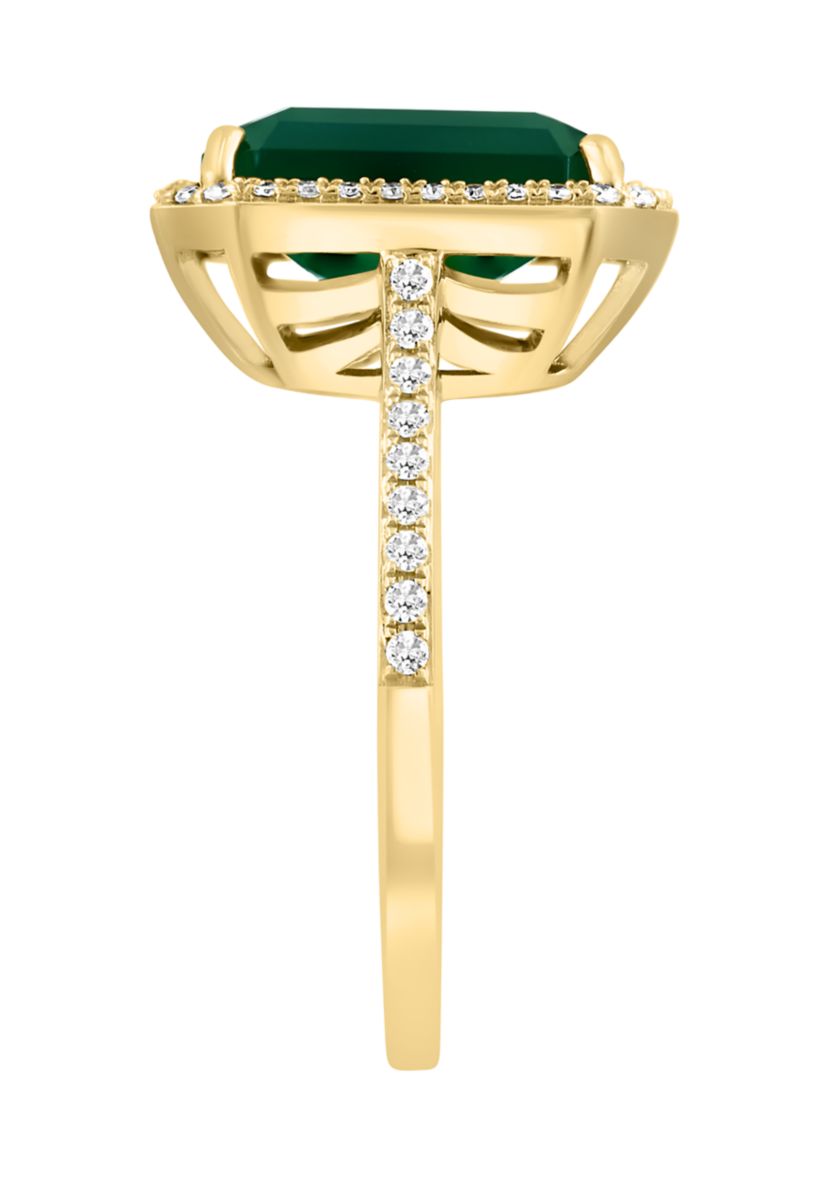  Diamond and Green Onyx Ring in 14K Yellow Gold 