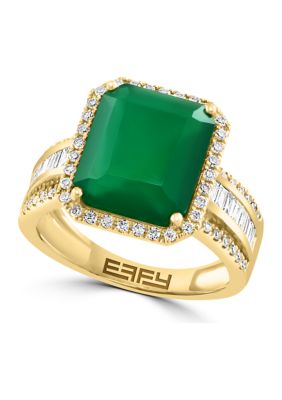Effy 1/2 Ct. T.w. Diamond And Green Onyx Square Ring In 14K Yellow Gold