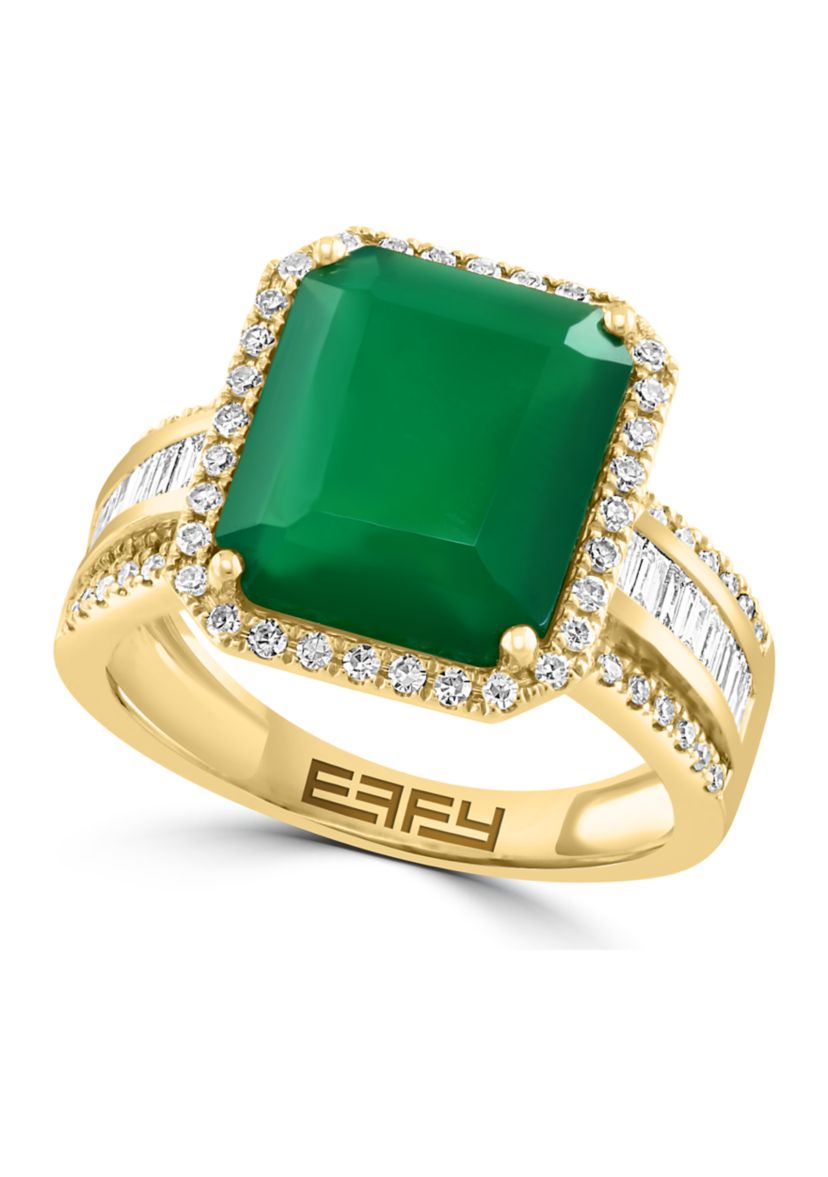   Diamond and Green Onyx Ring in 14K Yellow Gold 