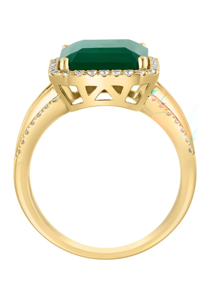   Diamond and Green Onyx Ring in 14K Yellow Gold 