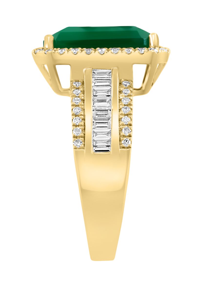  Diamond and Green Onyx Ring in 14K Yellow Gold 