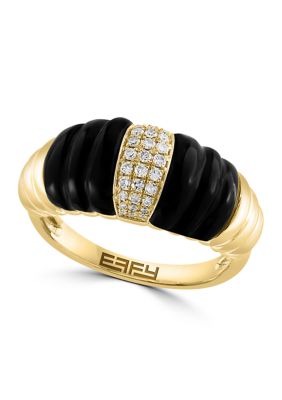 Effy 1/6 Ct. T.w. Diamond, Onyx Ring In 14K Yellow Gold
