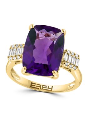 Effy 1/5 Ct. T.w. Diamond And Amethyst Ring In 14K Yellow Gold