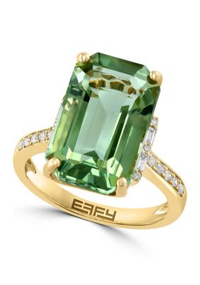 Effy 1/6 Ct. T.w. Diamond, Green Amethyst Ring In 14K Yellow Gold