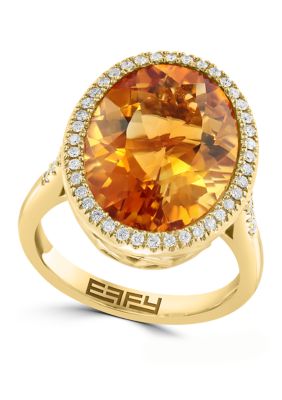 Effy 1/4 C.t T.w. Diamond Round Citrine Ring In Yellow Gold
