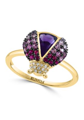 Effy Diamond, Amethyst, Pink Sapphire Ladybug Ring In 14K Yellow Gold