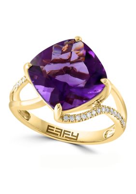 Effy 1/8 Ct. T.w. Diamond Amethyst Ring In 14K Yellow Gold
