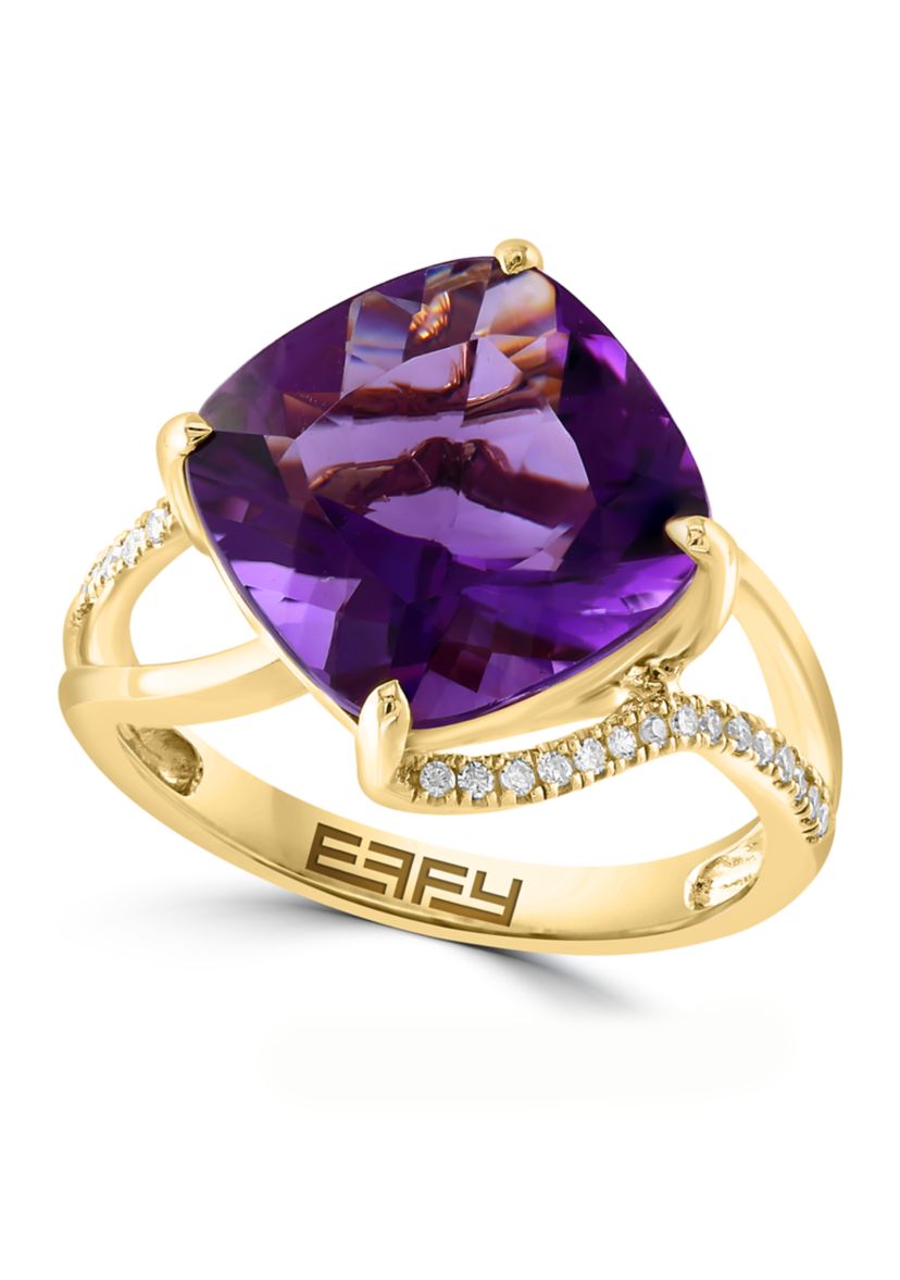 1/8 ct. t.w. Diamond Amethyst Ring in 14K Yellow Gold