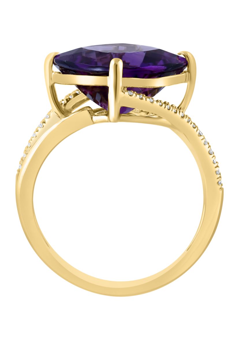 1/8 ct. t.w. Diamond Amethyst Ring in 14K Yellow Gold