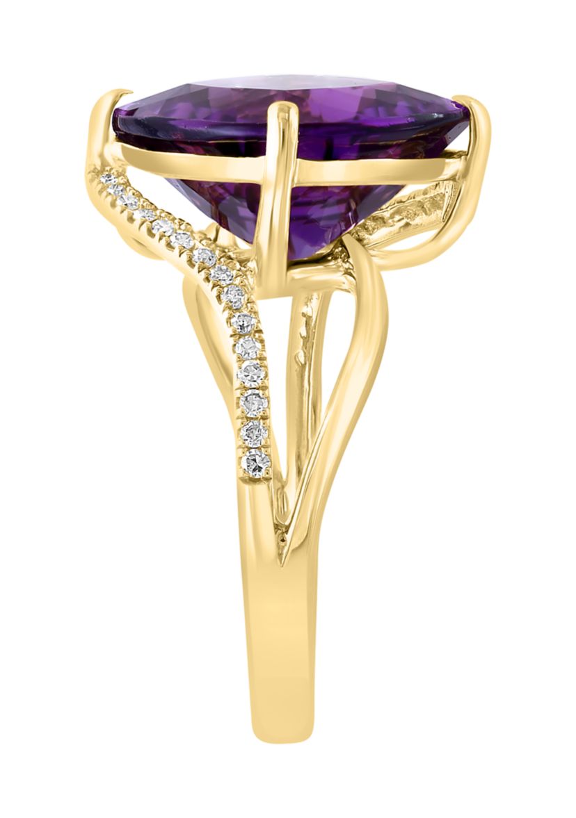 1/8 ct. t.w. Diamond Amethyst Ring in 14K Yellow Gold