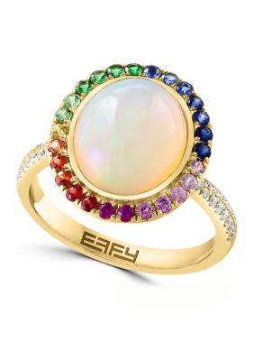 Effy Diamond, Ethiopian Opal, Sapphire, Yellow Sapphire, Pink Sapphire, Orange Sapphire, Tsavorite Ring In 14K Yellow Gold