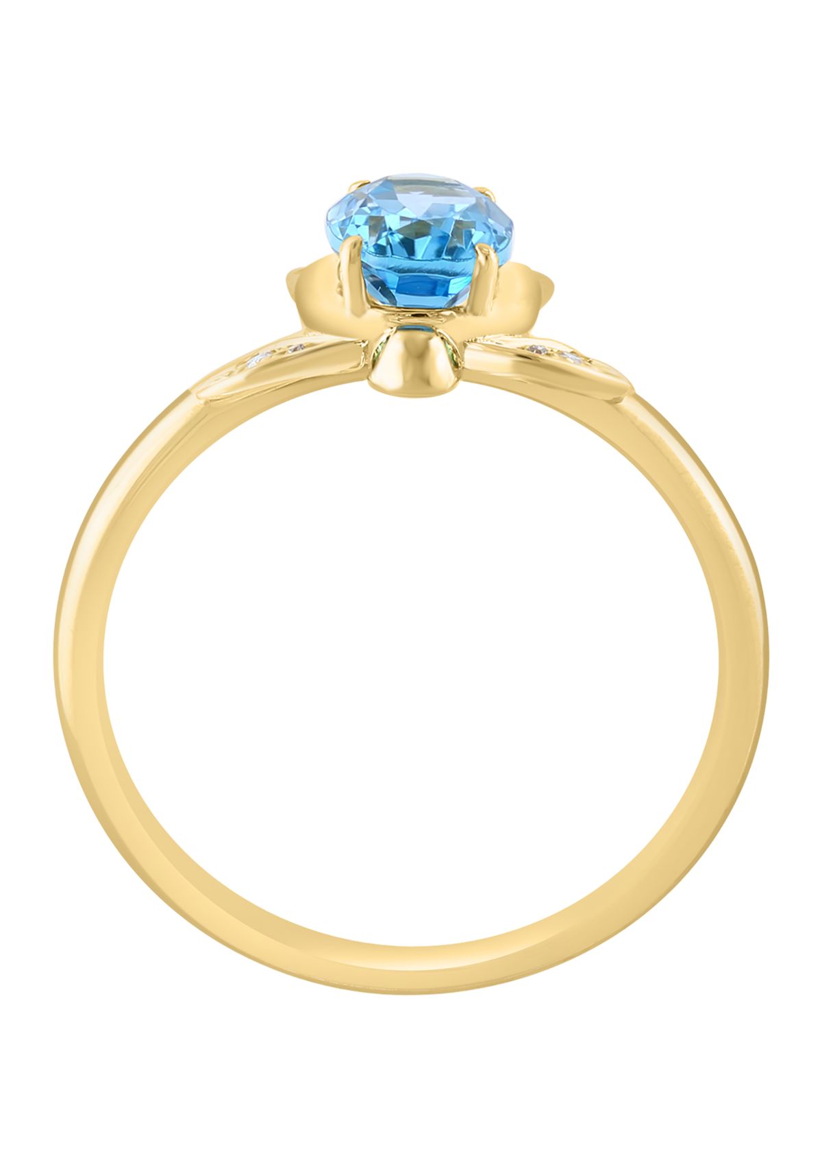 Diamond, Blue Topaz, Tsavorite Turtle Ring in 14K Yellow Gold