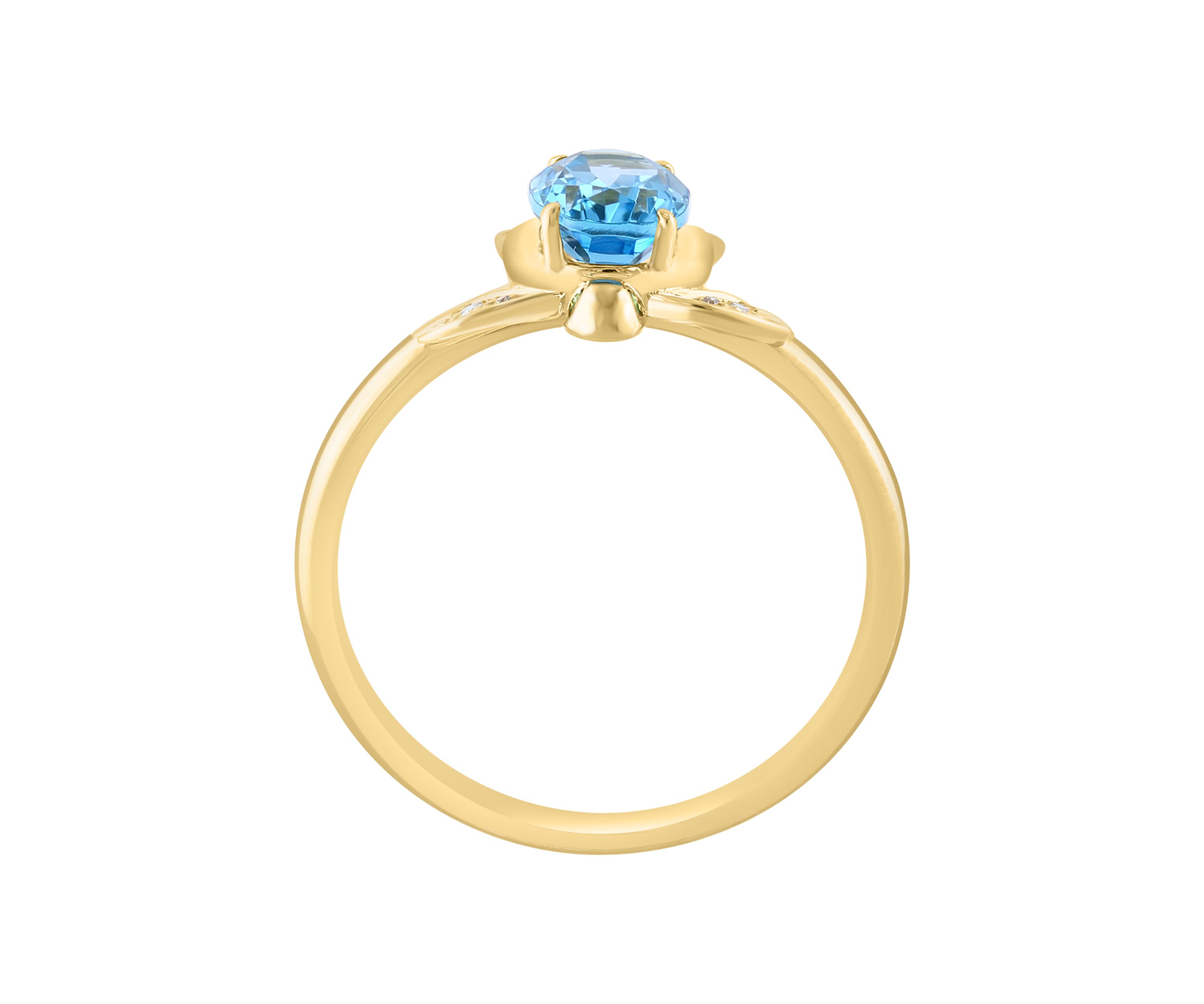 Diamond, Blue Topaz, Tsavorite Turtle Ring in 14K Yellow Gold