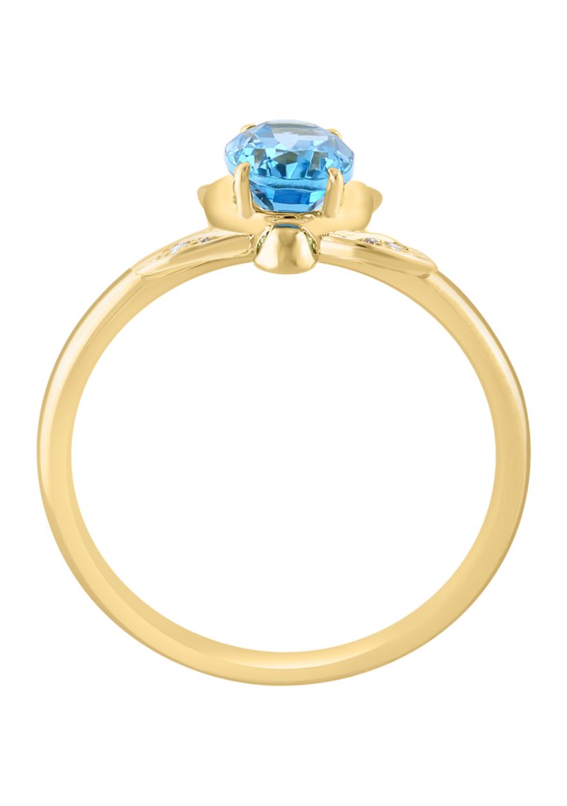 Diamond, Blue Topaz, Tsavorite Turtle Ring in 14K Yellow Gold