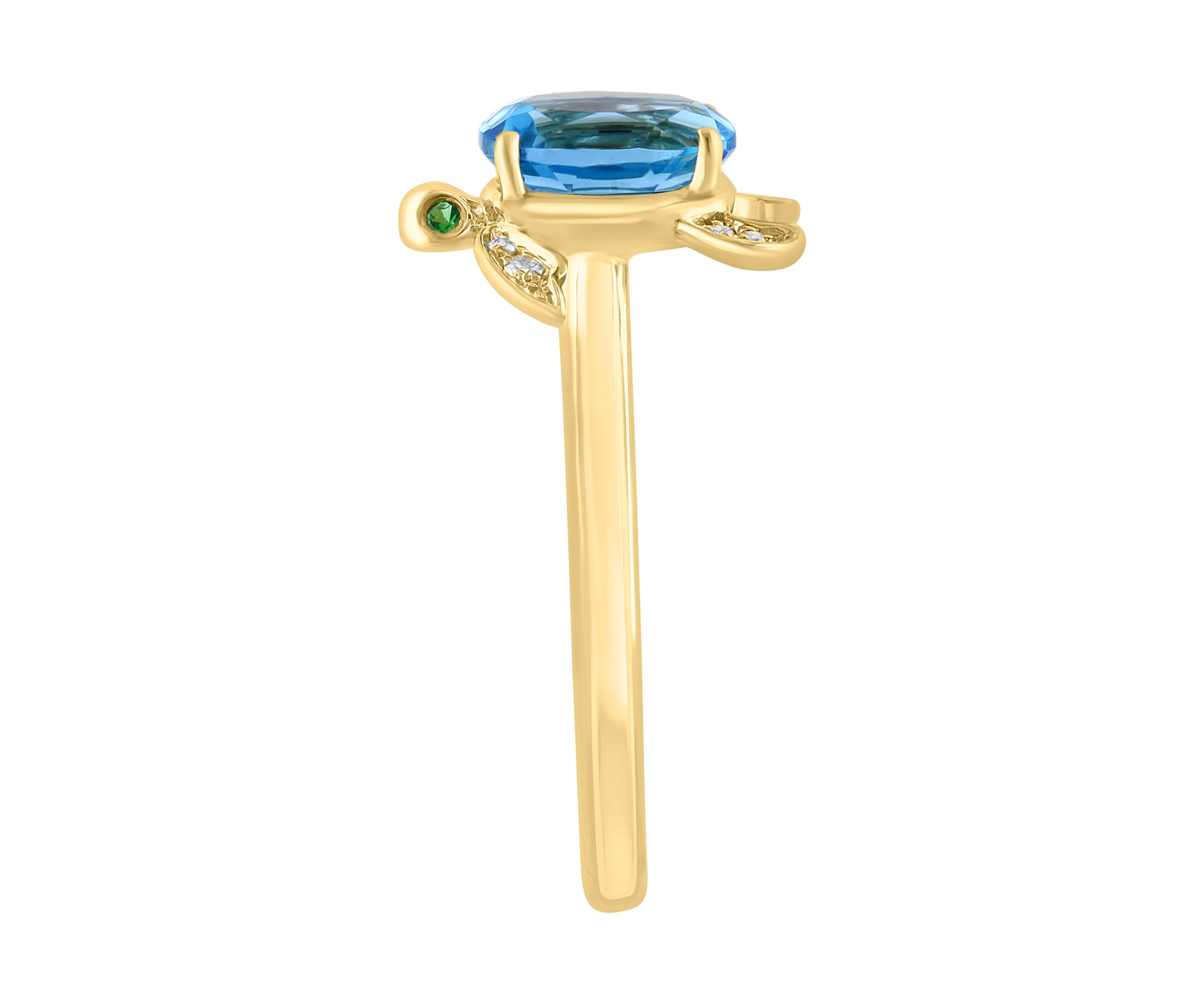 Diamond, Blue Topaz, Tsavorite Turtle Ring in 14K Yellow Gold