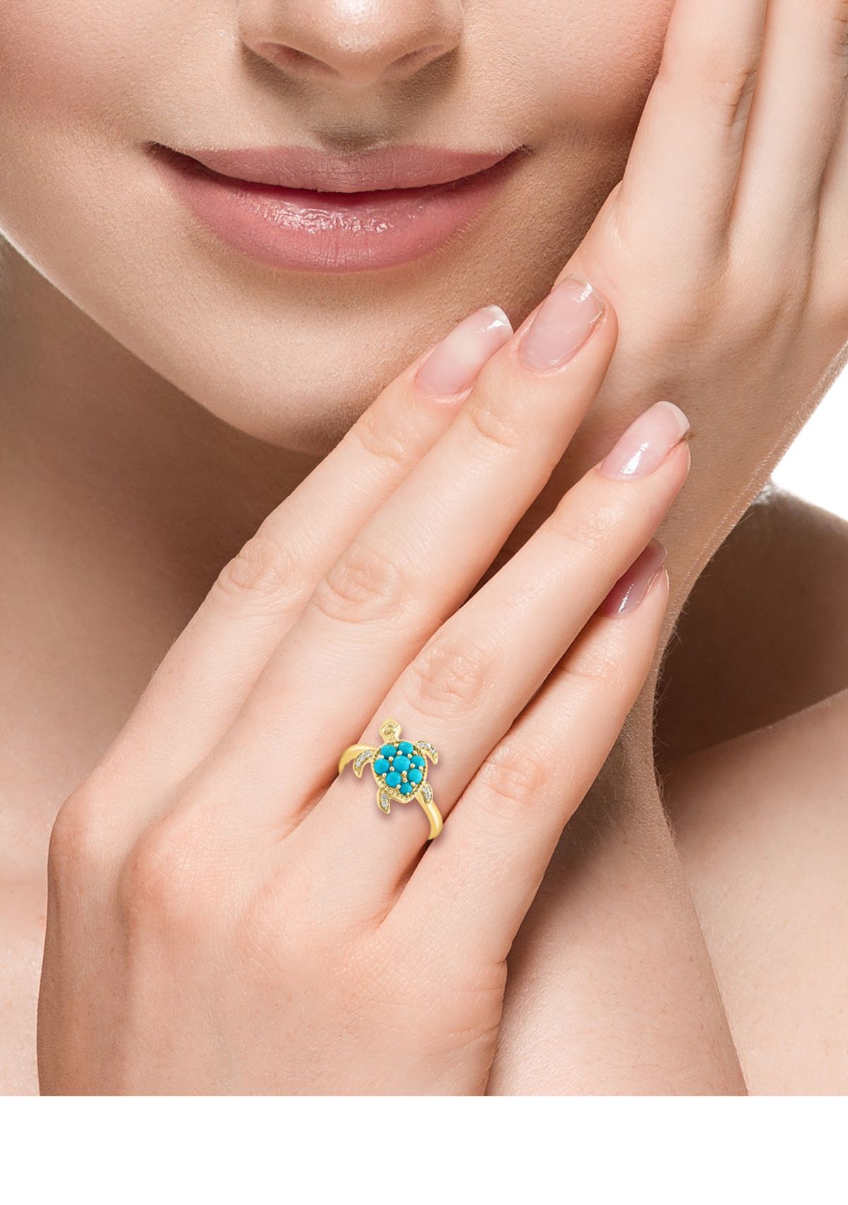 Diamond and Turquoise Turtle Ring in 14K Yellow Gold