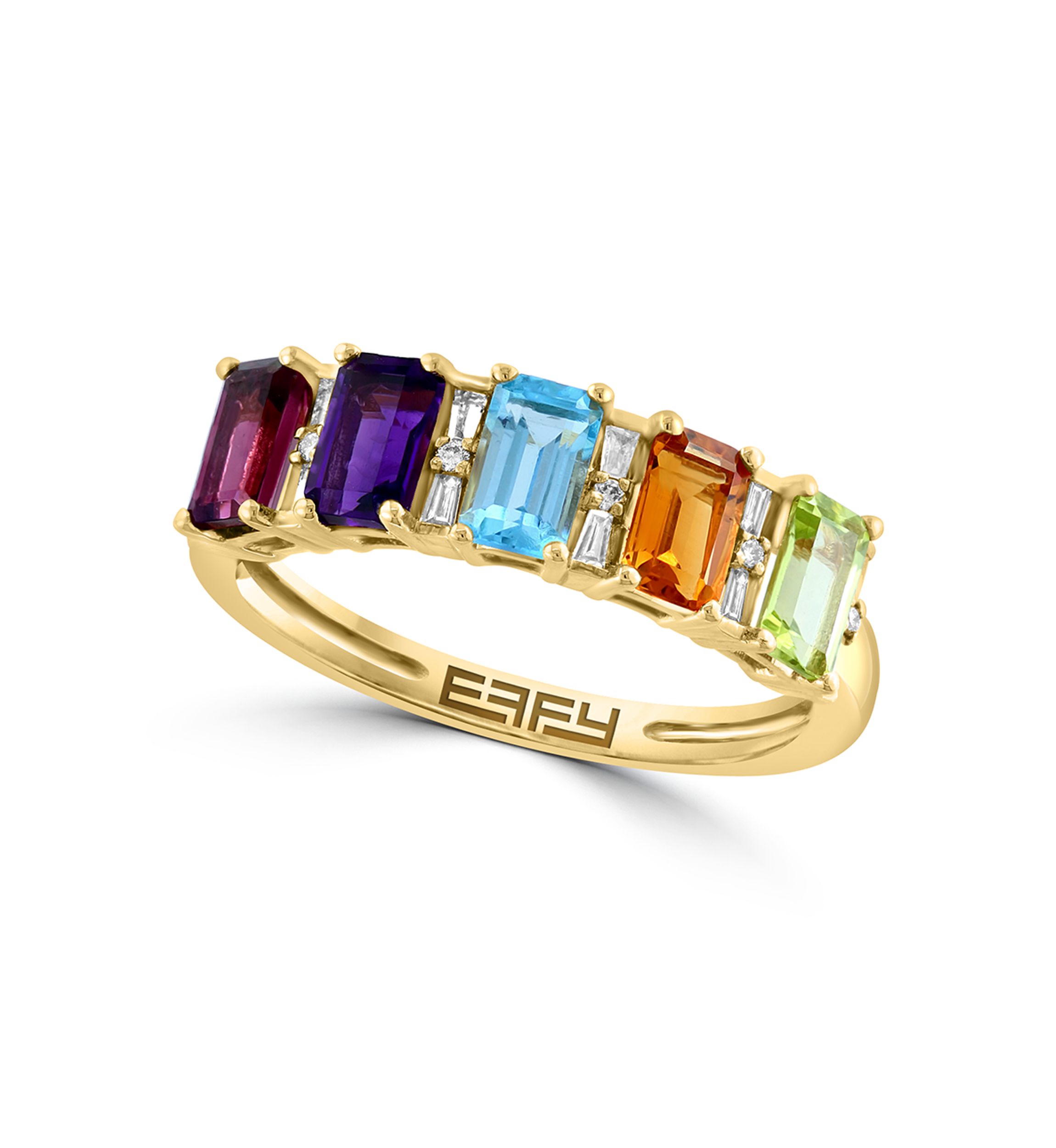 1/10 ct. t.w. Diamond, Amethyst, Blue Topaz, Citrine, Rhodolite, Peridot Ring in 14K Yellow Gold
