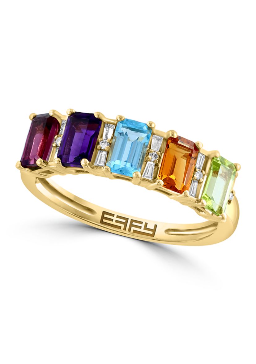 1/10 ct. t.w. Diamond, Amethyst, Blue Topaz, Citrine, Rhodolite, Peridot Ring in 14K Yellow Gold