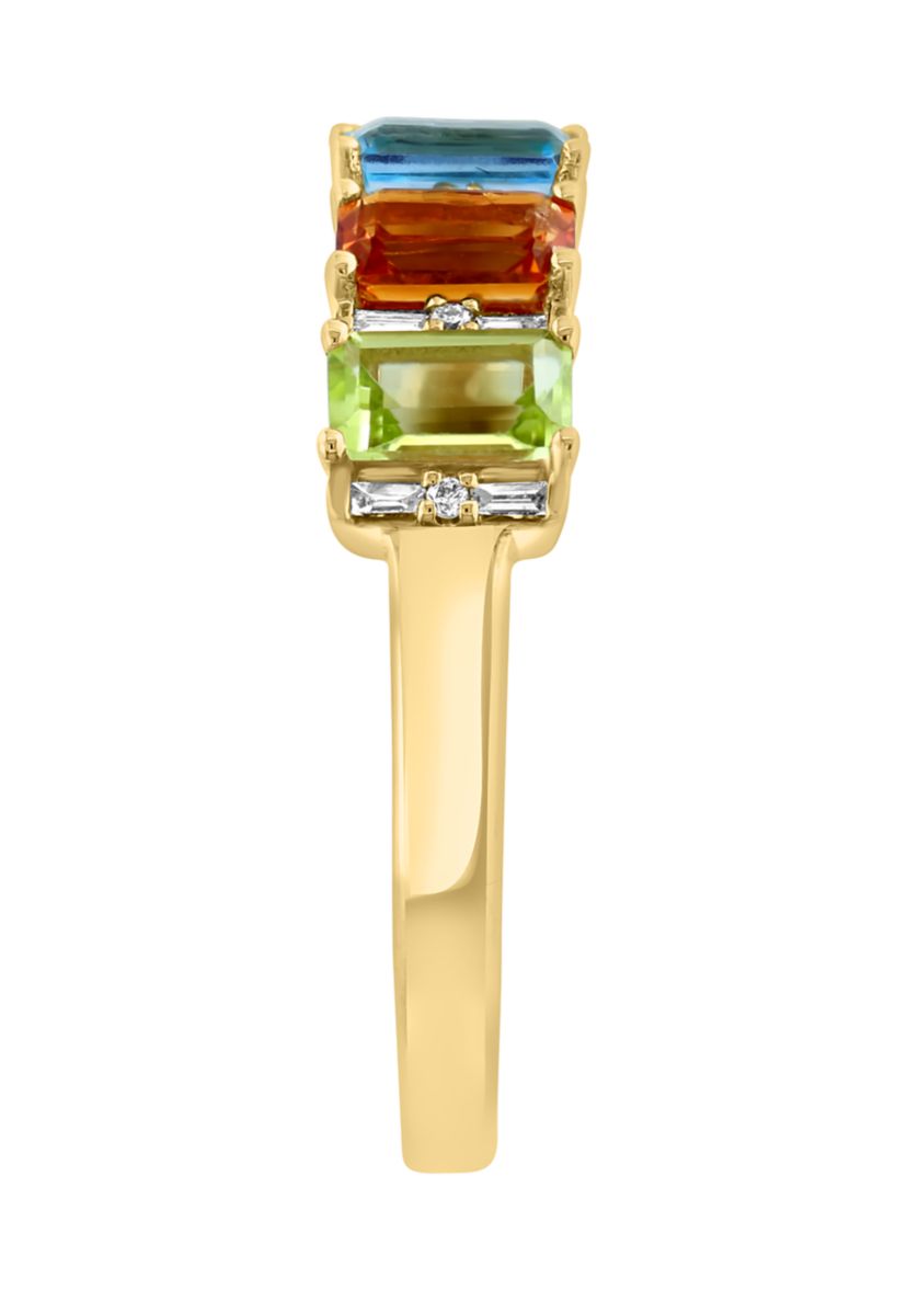 1/10 ct. t.w. Diamond, Amethyst, Blue Topaz, Citrine, Rhodolite, Peridot Ring in 14K Yellow Gold
