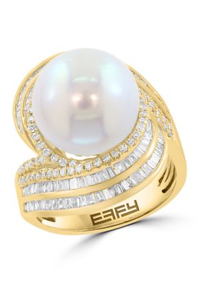 Effy 14K Yellow Gold Diamond Fresh Water Pearl Ring, 7