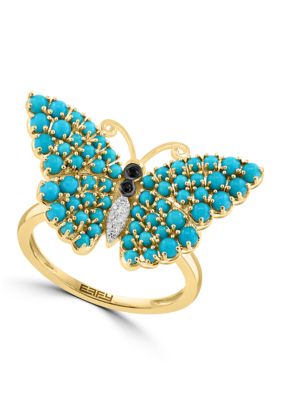 Effy Diamond, Sapphire and Turquoise Butterfly Ring in 14K Yellow Gold, 7 -  0617892861611