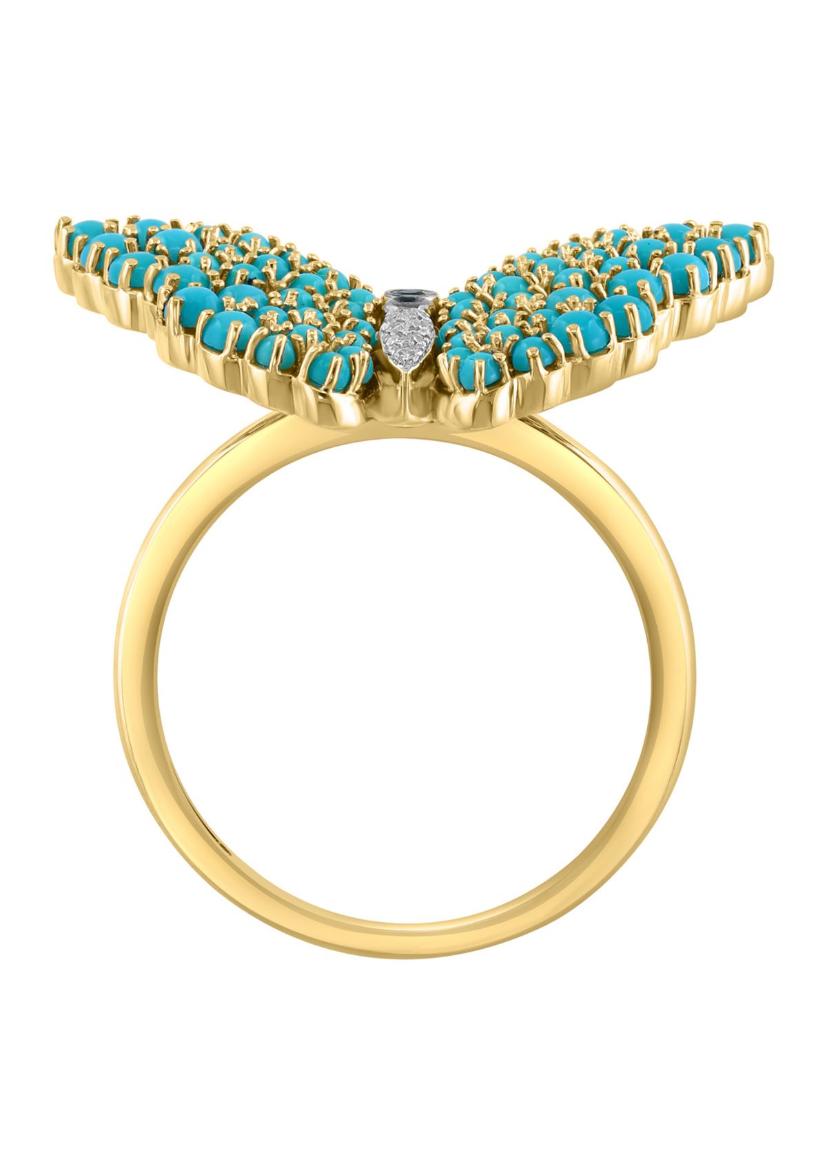 Diamond, Sapphire and Turquoise Butterfly Ring in 14K Yellow Gold