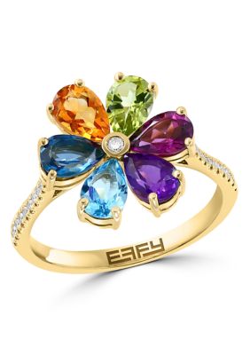 Effy Diamond Multi Flower Ring In 14K Yellow Gold