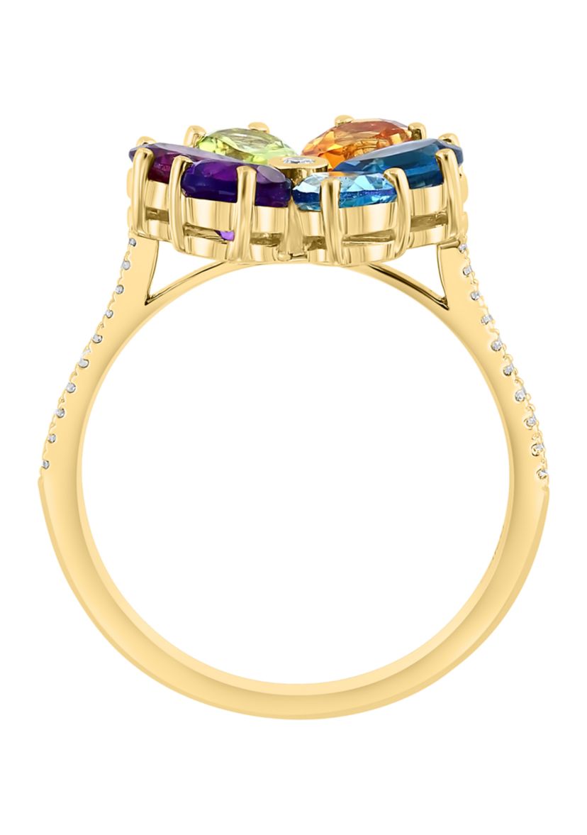 Diamond Multi Flower Ring in 14K Yellow Gold