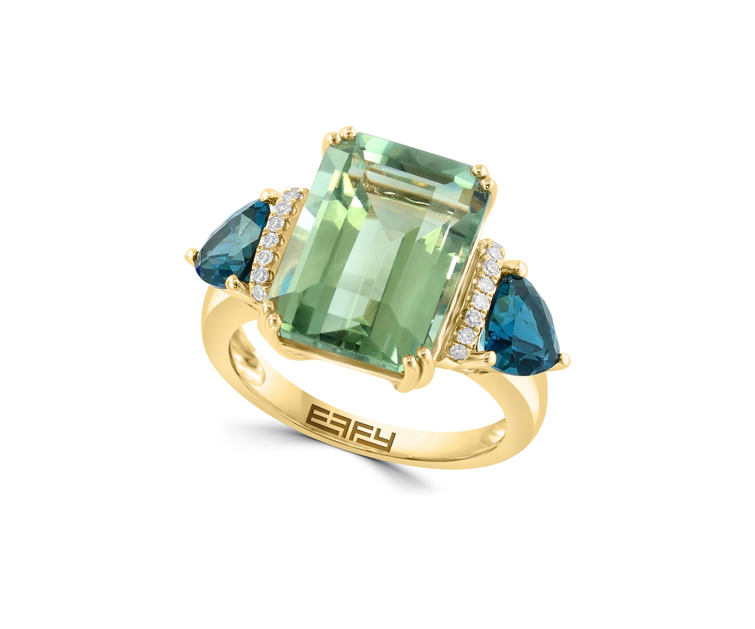 1/10 ct. t.w. Diamond, 6.05 ct. t.w. Green Amethyst, 3.15 ct. t.w. London Blue Topaz Ring in 14K Yellow Gold