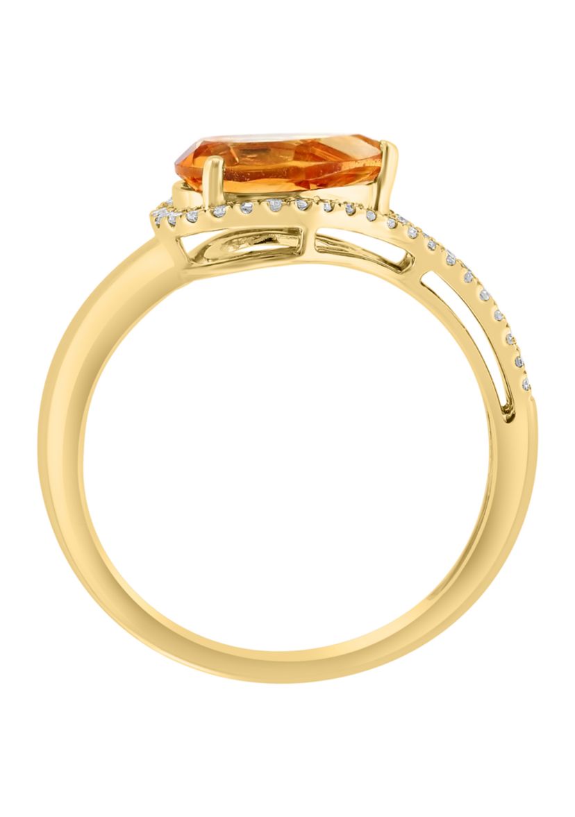 Diamond and Citrine Ring in 14K Yellow Gold