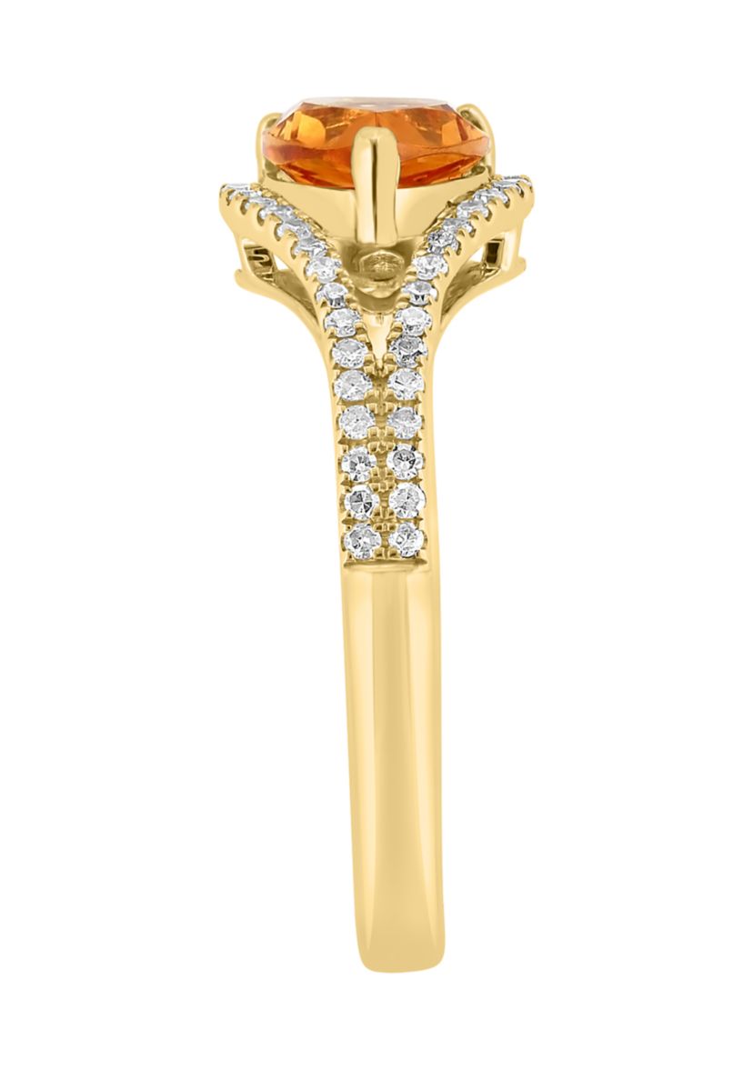 Diamond and Citrine Ring in 14K Yellow Gold
