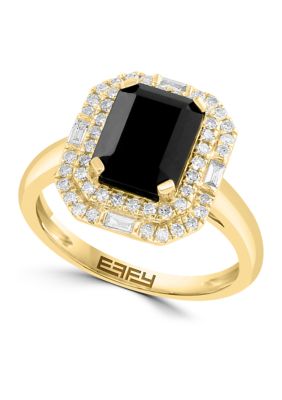 Effy 1/3 ct. t.w. Diamond, 2.2 ct. t.w. Onyx Ring in 14K Yellow Gold, 7 -  0617892891144