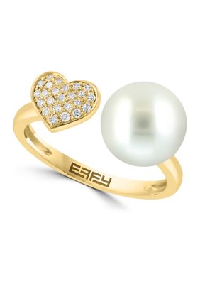 Effy 1/10 ct. t.w. Diamond, Freshwater Pearl Ring in 14K Yellow Gold, 7 -  0617892896064