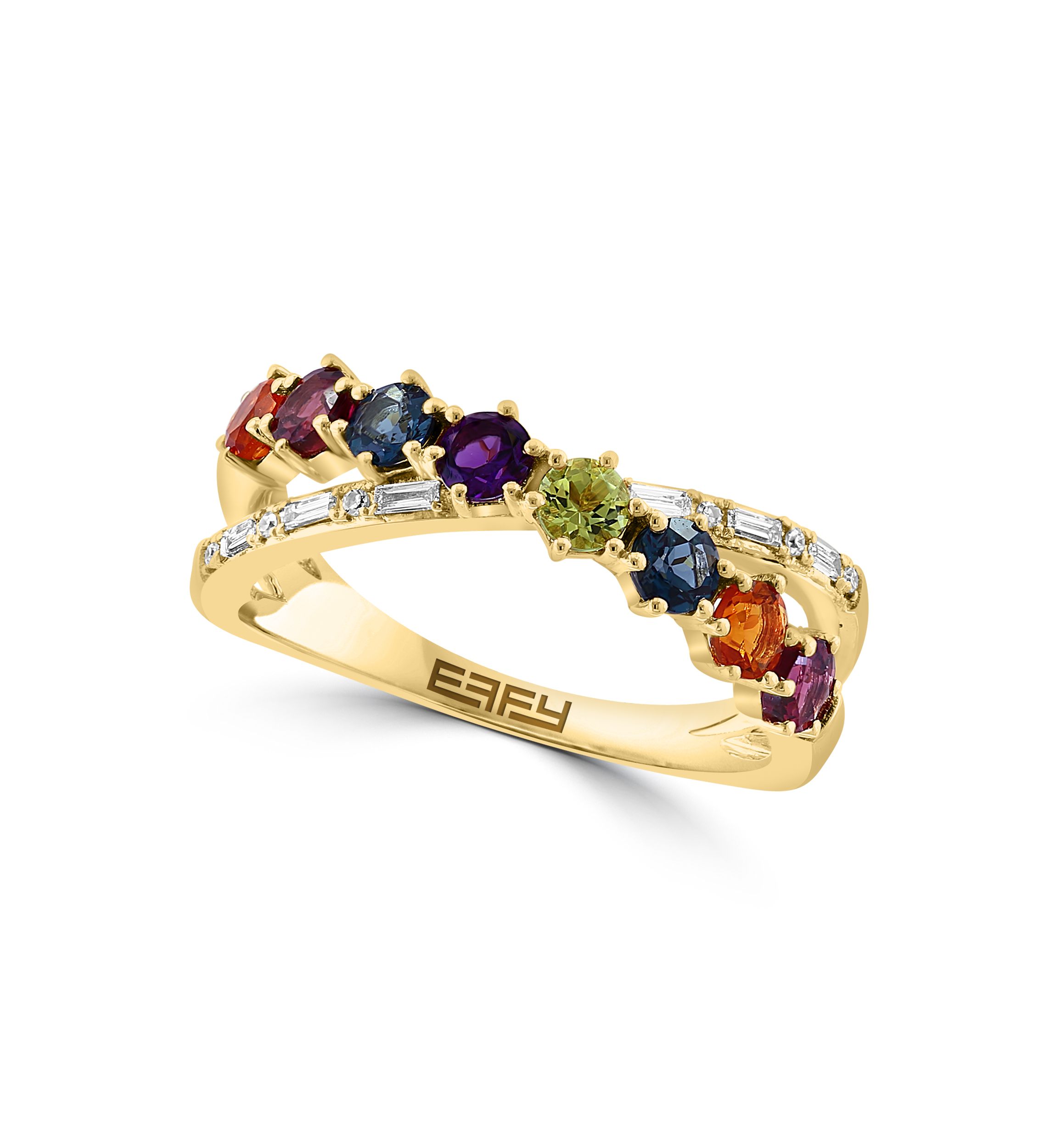 1/10 ct. t.w. Diamond, 1.1 ct. t.w. Amethyst, London Blue Topaz, Rhodolite, Peridot Ring in 14K Yellow Gold