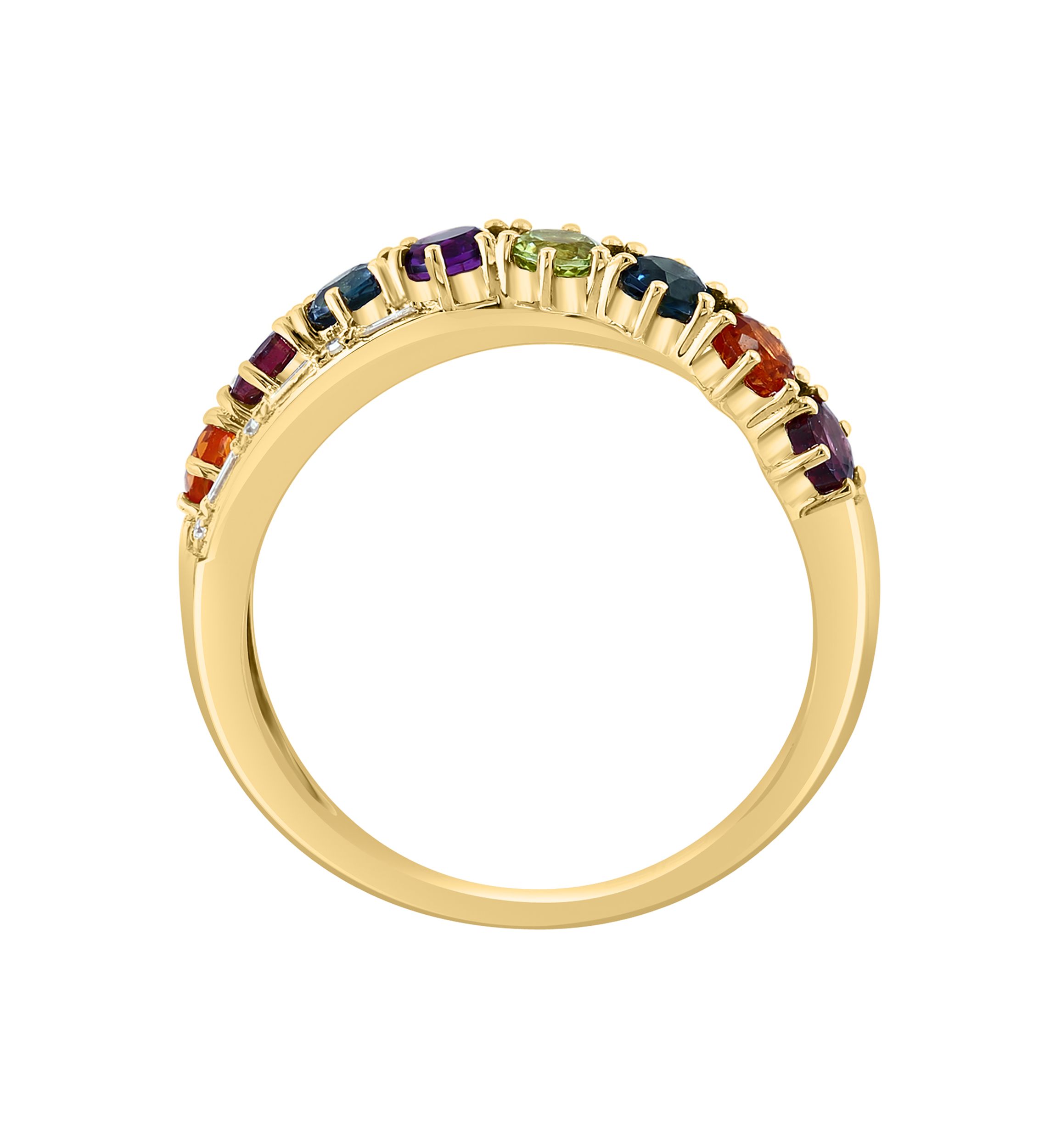 1/10 ct. t.w. Diamond, 1.1 ct. t.w. Amethyst, London Blue Topaz, Rhodolite, Peridot Ring in 14K Yellow Gold