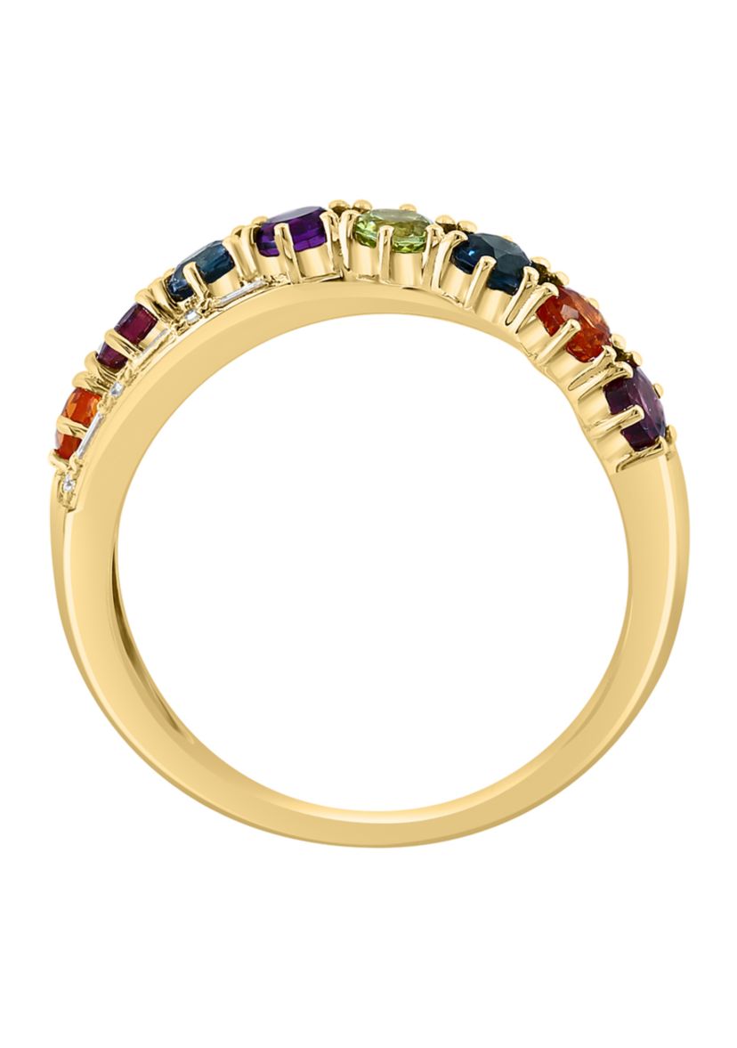 1/10 ct. t.w. Diamond, 1.1 ct. t.w. Amethyst, London Blue Topaz, Rhodolite, Peridot Ring in 14K Yellow Gold