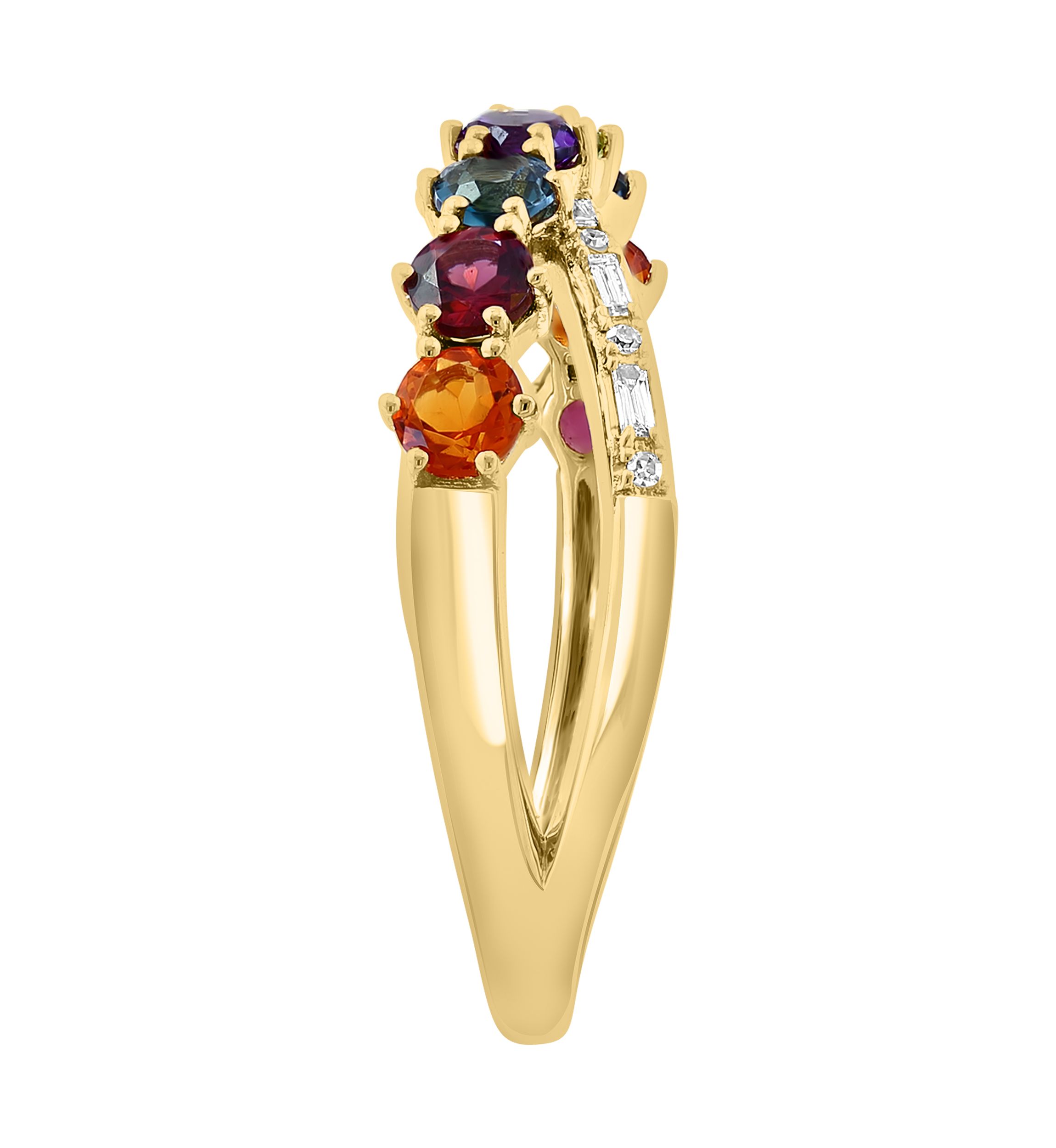 1/10 ct. t.w. Diamond, 1.1 ct. t.w. Amethyst, London Blue Topaz, Rhodolite, Peridot Ring in 14K Yellow Gold