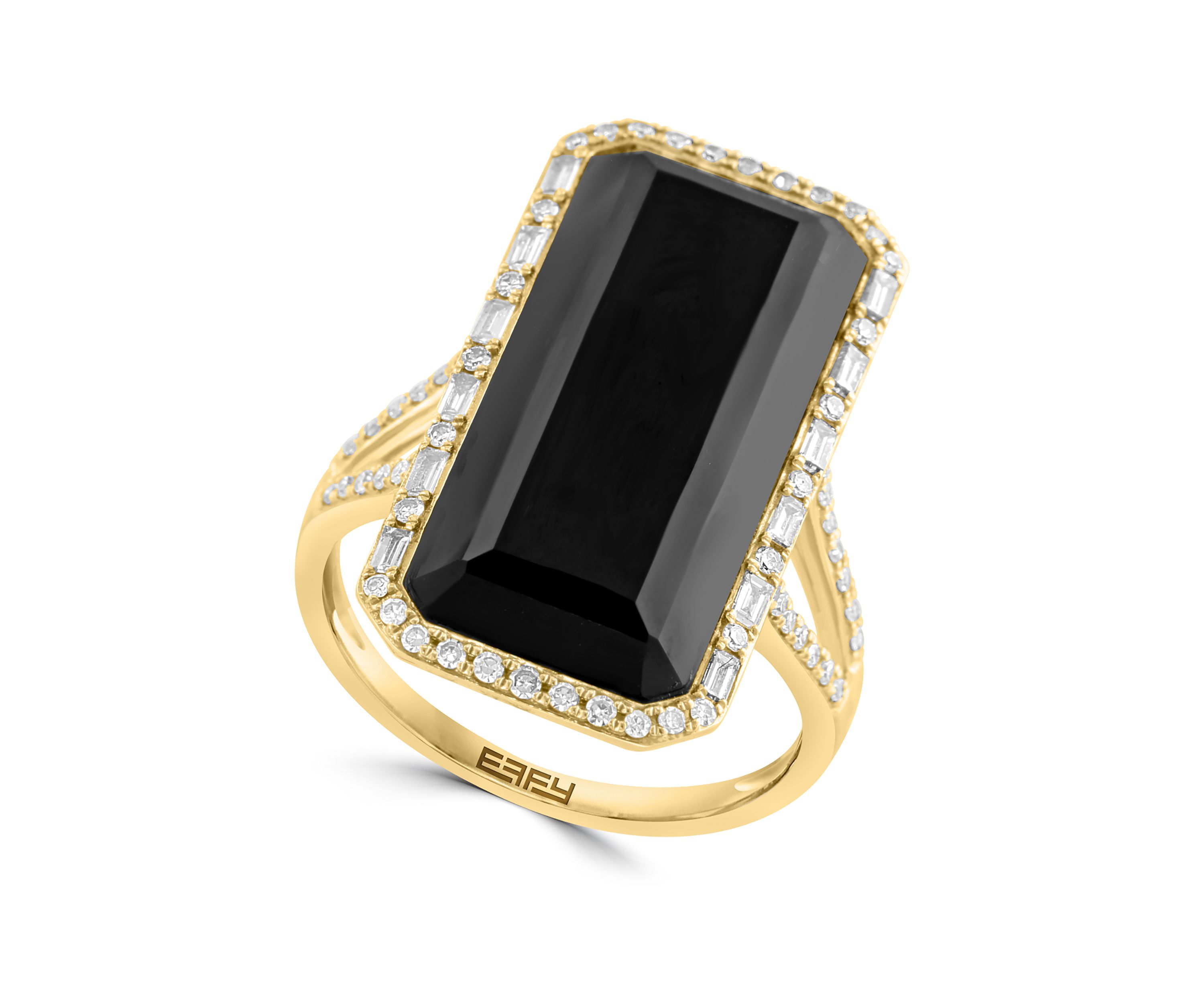 3/8 ct. t.w. Diamond, 8.1 ct. t.w. Onyx Ring in 14K Yellow Gold