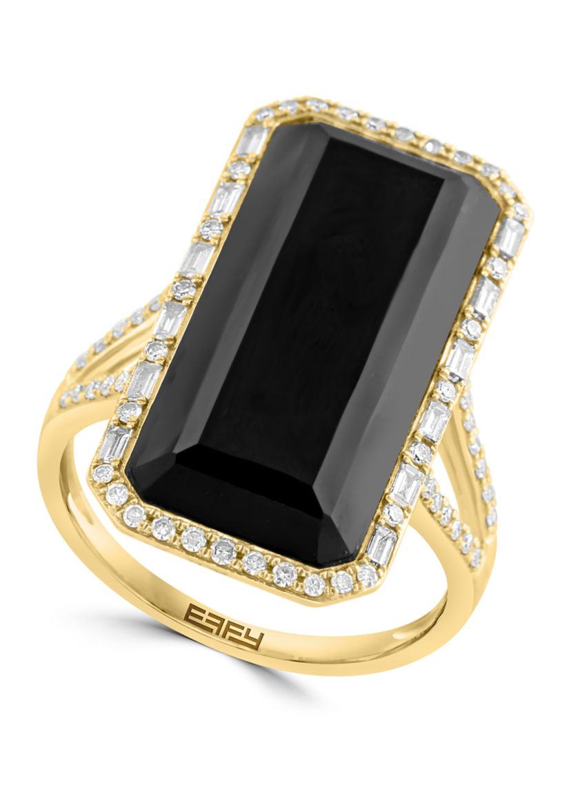 3/8 ct. t.w. Diamond, 8.1 ct. t.w. Onyx Ring in 14K Yellow Gold
