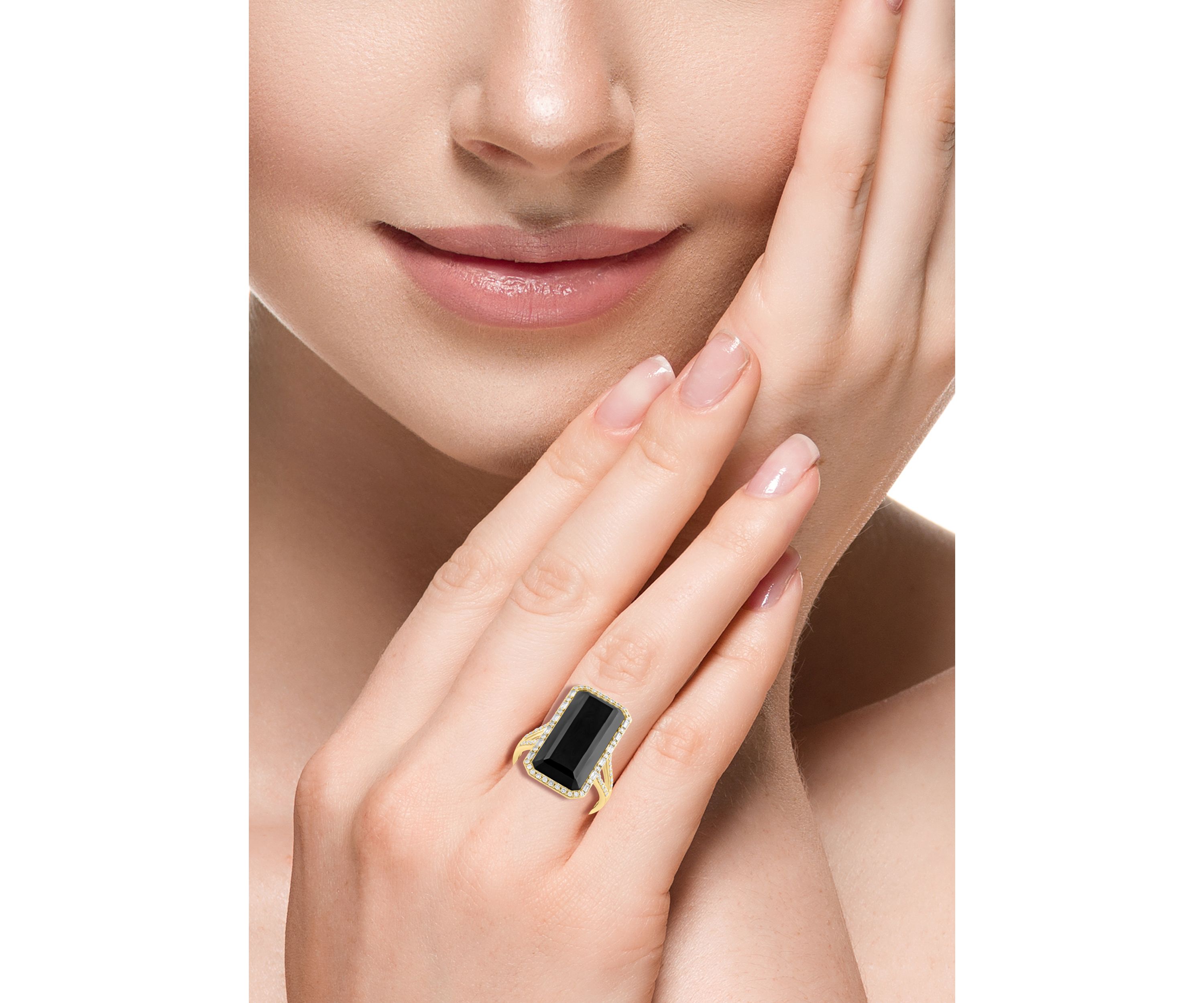 3/8 ct. t.w. Diamond, 8.1 ct. t.w. Onyx Ring in 14K Yellow Gold