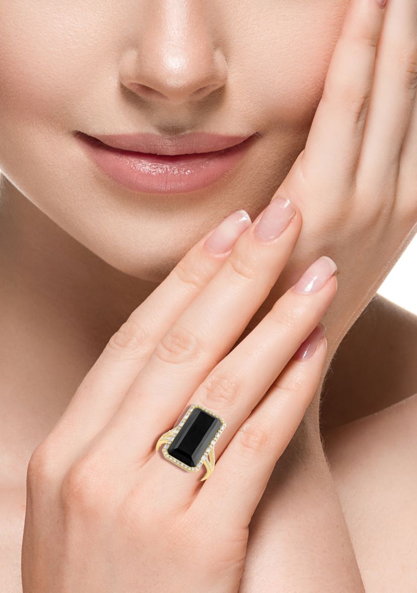 3/8 ct. t.w. Diamond, 8.1 ct. t.w. Onyx Ring in 14K Yellow Gold