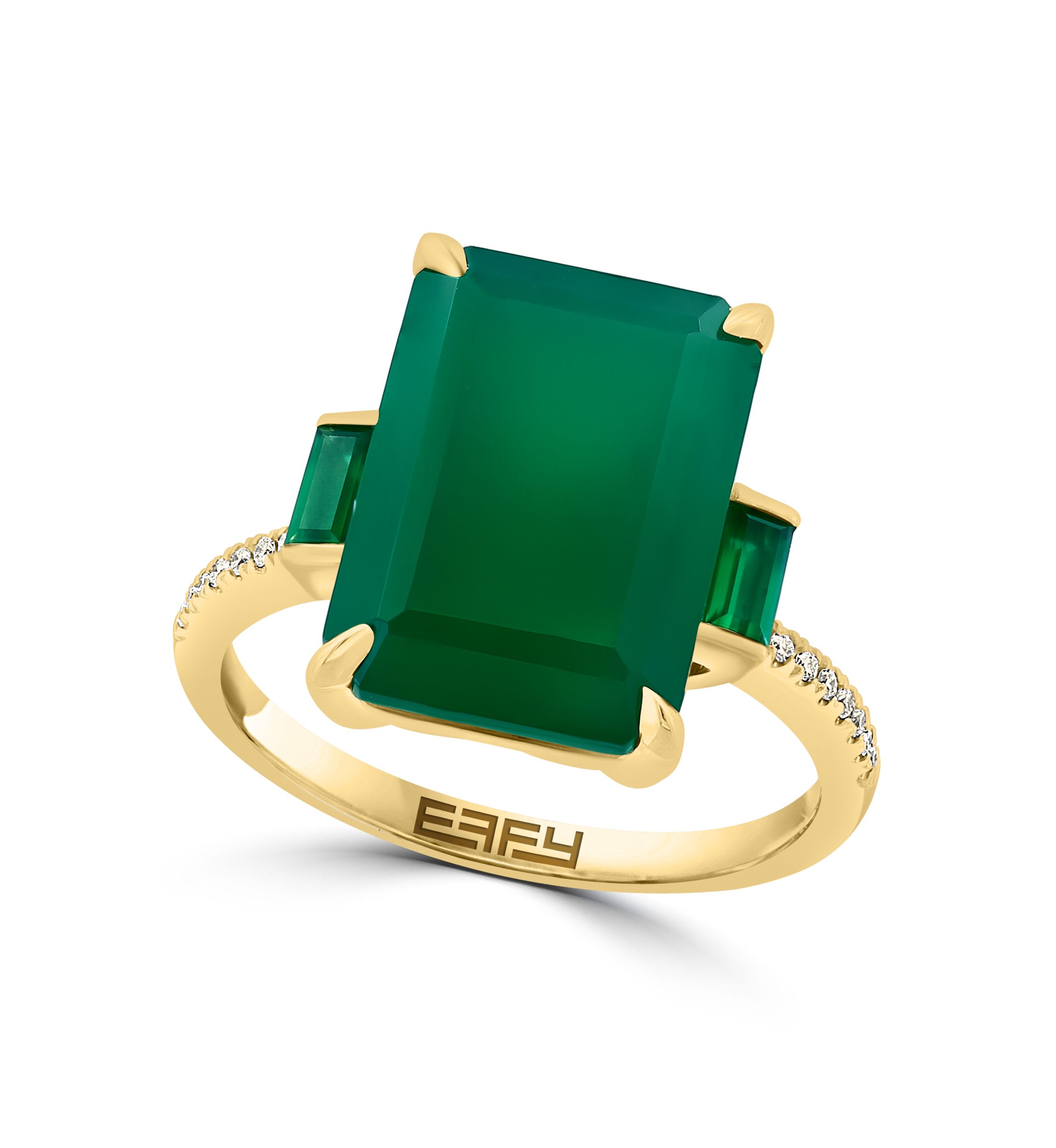 Diamond and Green Onyx Ring in 14K Yellow Gold