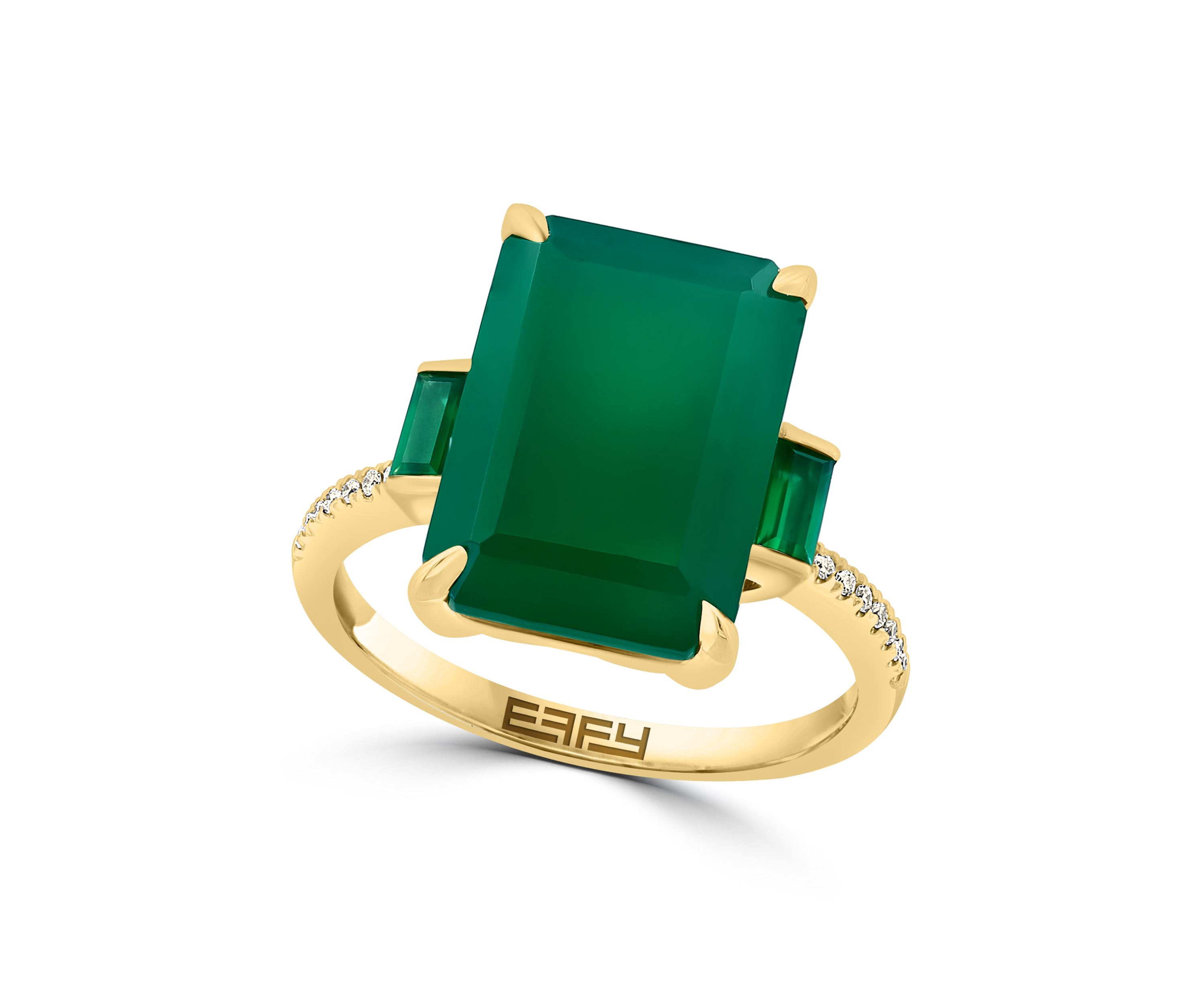 Diamond and Green Onyx Ring in 14K Yellow Gold