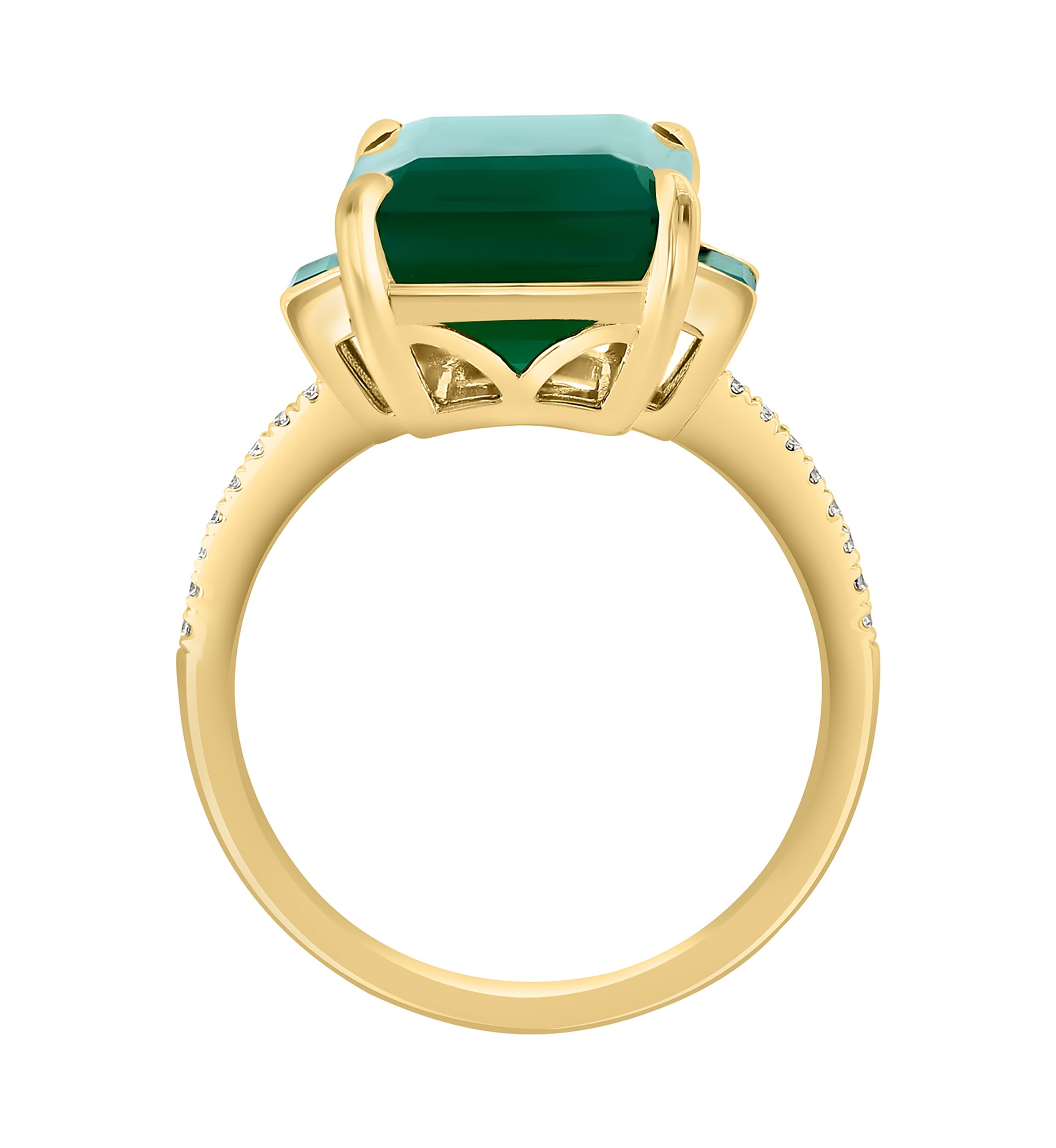 Diamond and Green Onyx Ring in 14K Yellow Gold