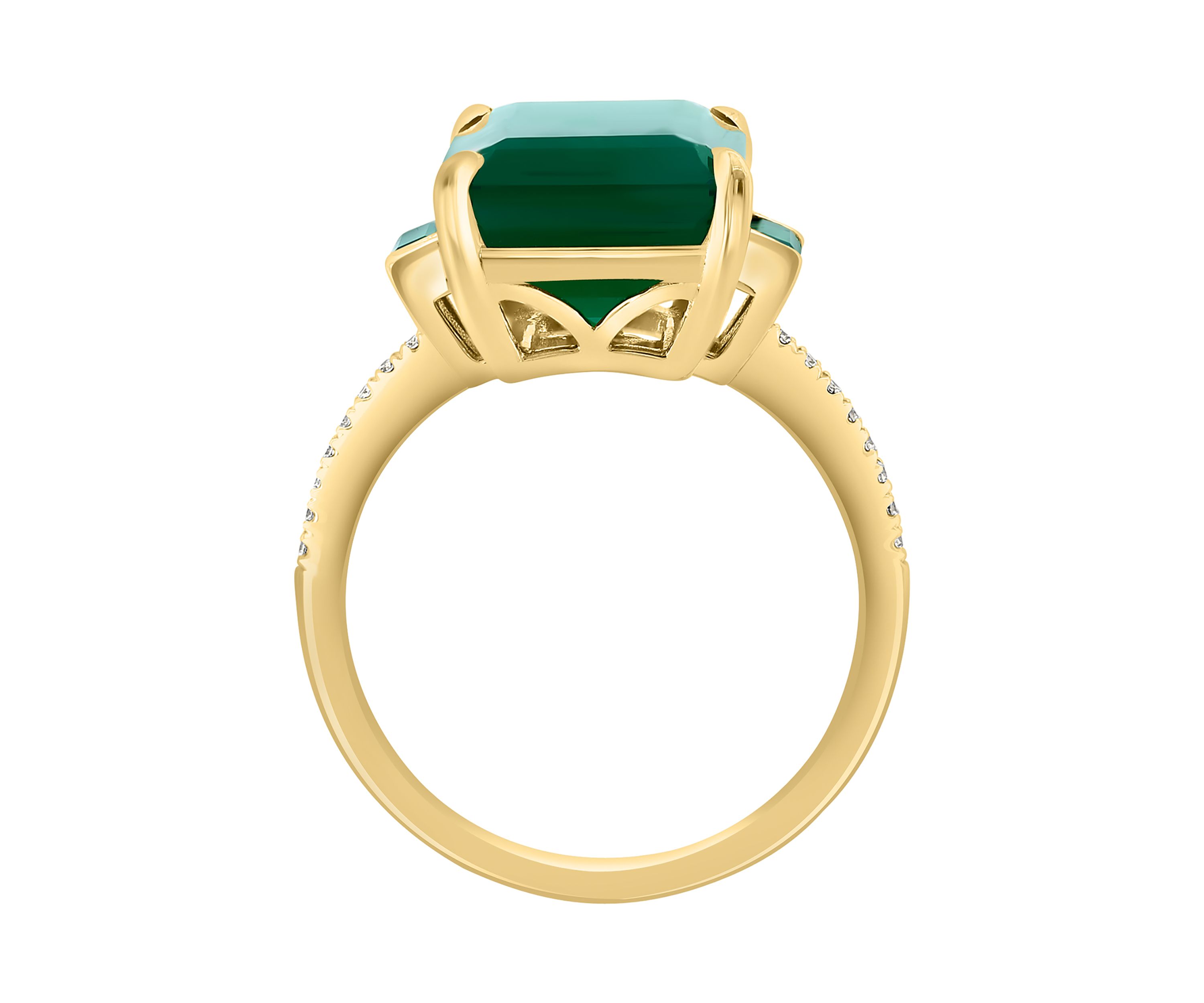 Diamond and Green Onyx Ring in 14K Yellow Gold