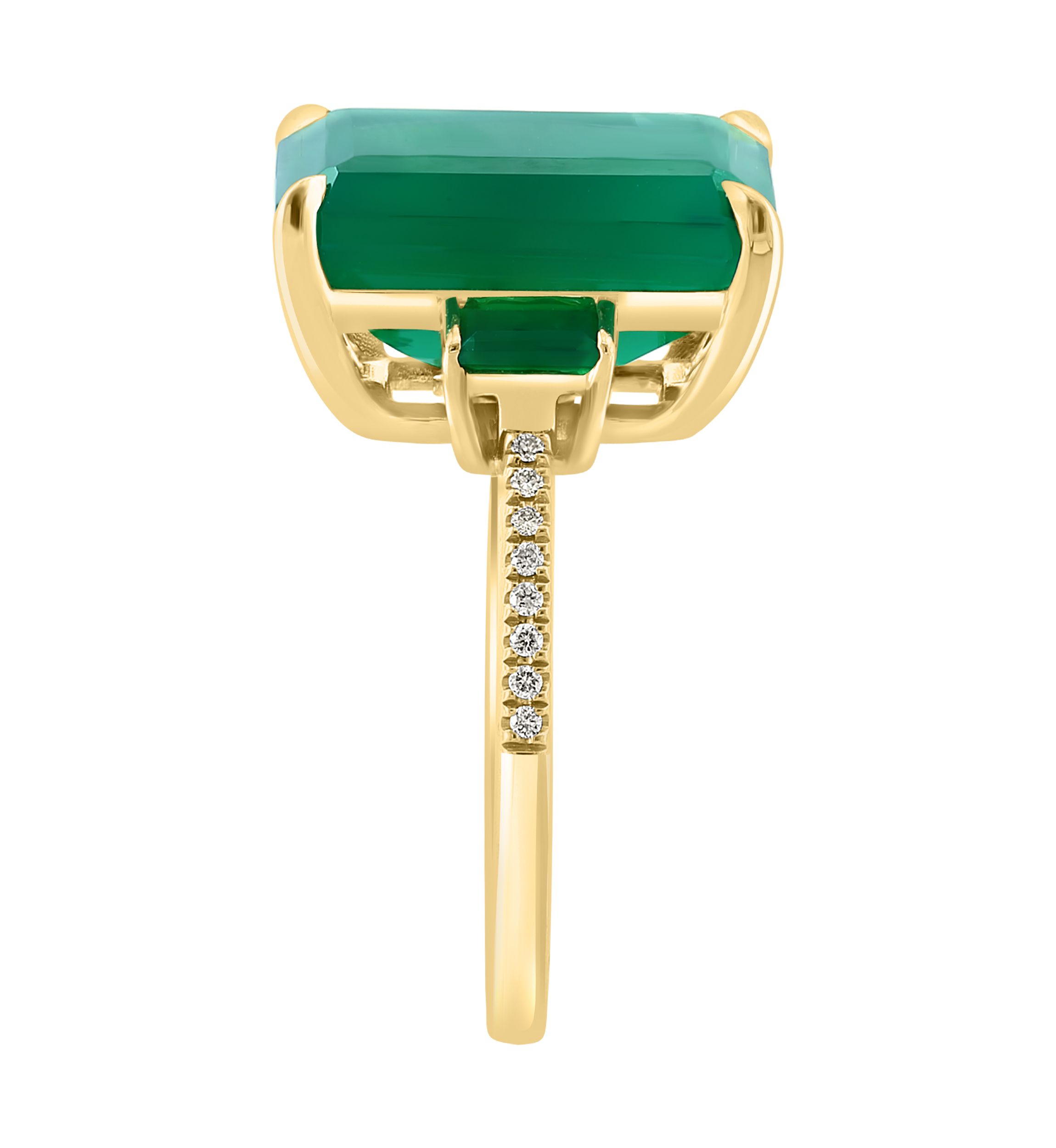 Diamond and Green Onyx Ring in 14K Yellow Gold